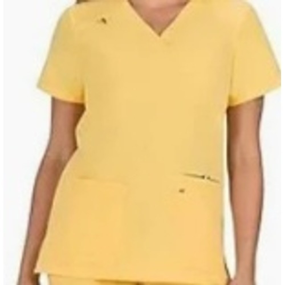 NWT- Koi Next Gen Scrub Top Women Small Butter Yellow Hustle and Heart NWT